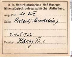 Etiketten zu Calcit (Stinkstein) (NHMW-MIN-Aa2112)